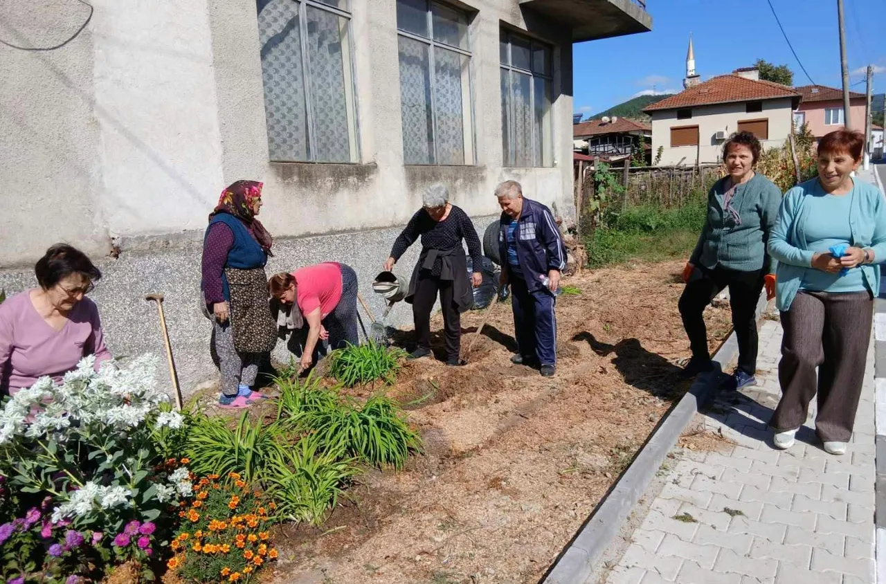 Пенсионерският клуб в Дъбница разкраси площада с есенни цветя