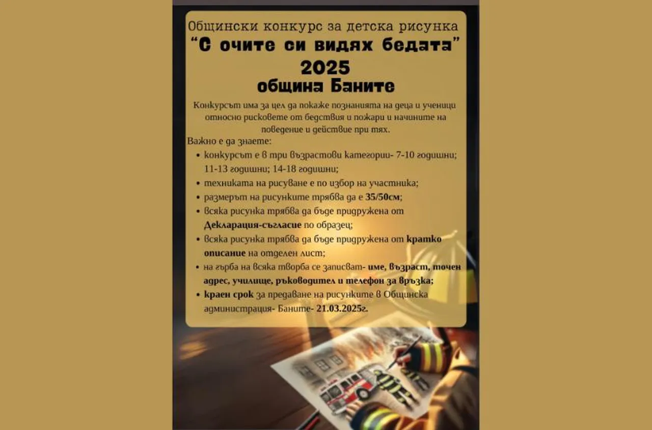 Община Баните с конкурс за детска рисунка- “С очите си видях бедата”