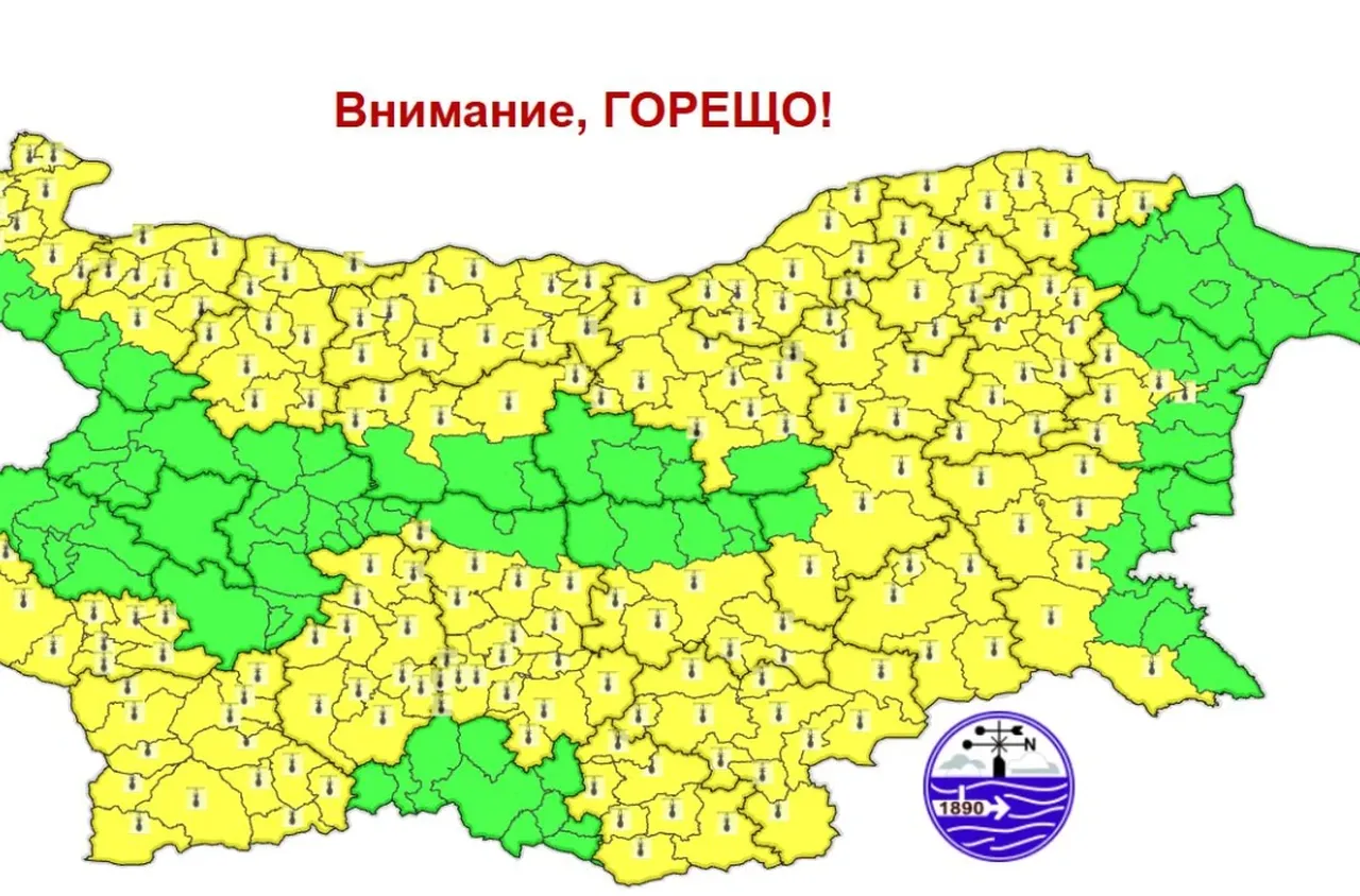 Жълт код за горещо време в 22 области