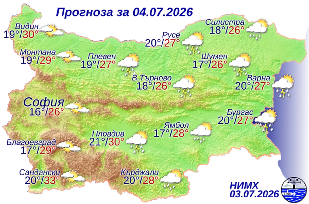 Времето за 4 юли 2026 г.