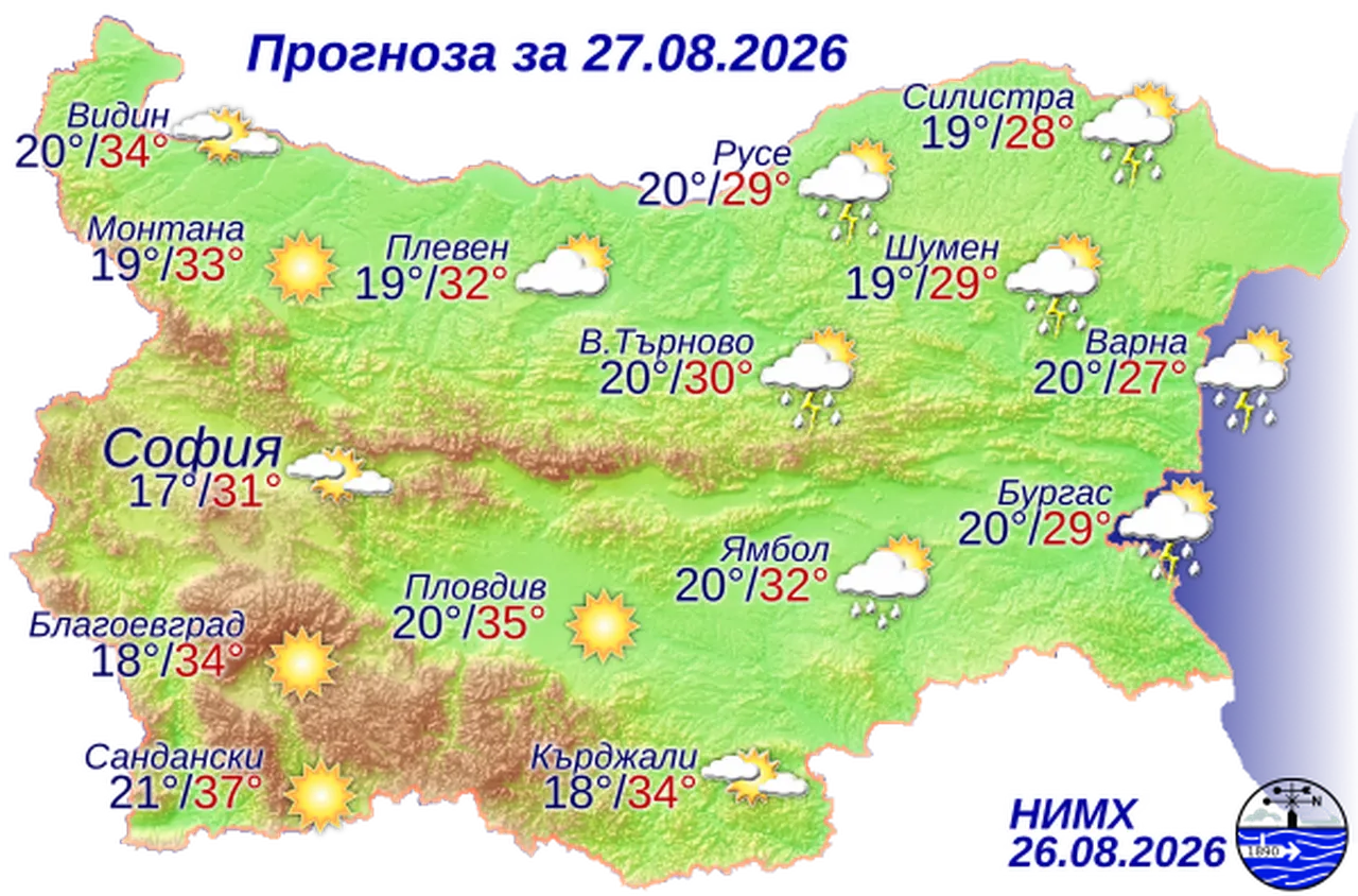 Времето на 27 август 2026 г
